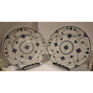 Royal Copenhagen Blue Fluted 578 Half Lace 8 7/8" Luncheon Plate c. 1923 Set/2